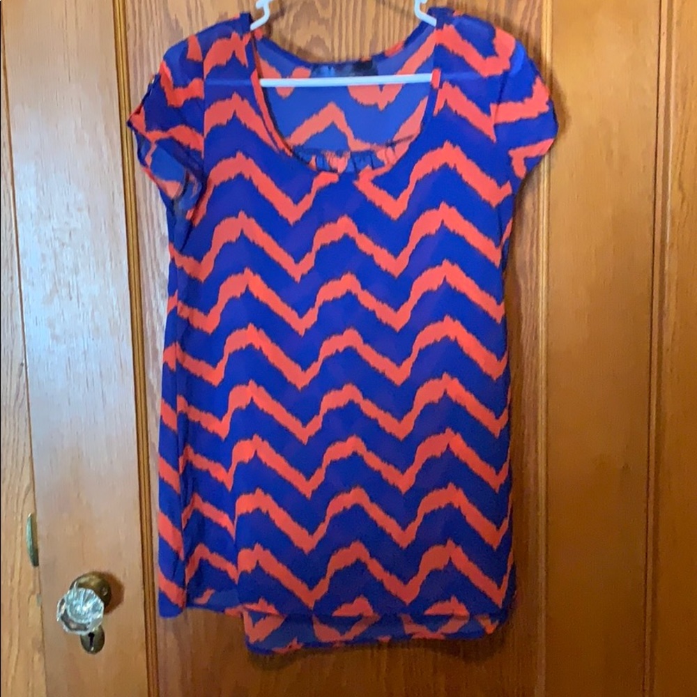 Blue and coral blouse